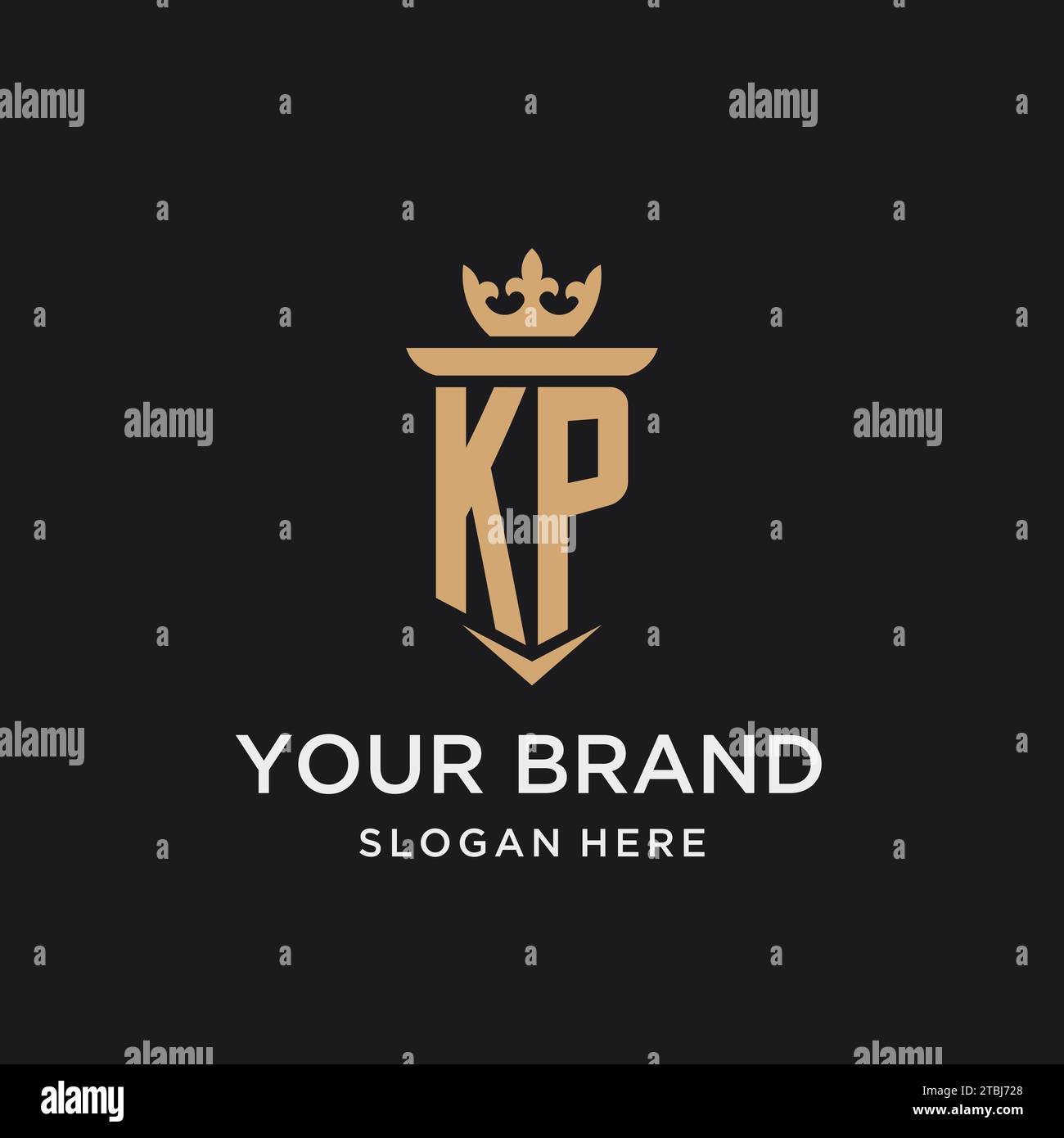 Monogramma KP con stile medievale, lusso ed eleganti idee di design iniziale del logo Illustrazione Vettoriale