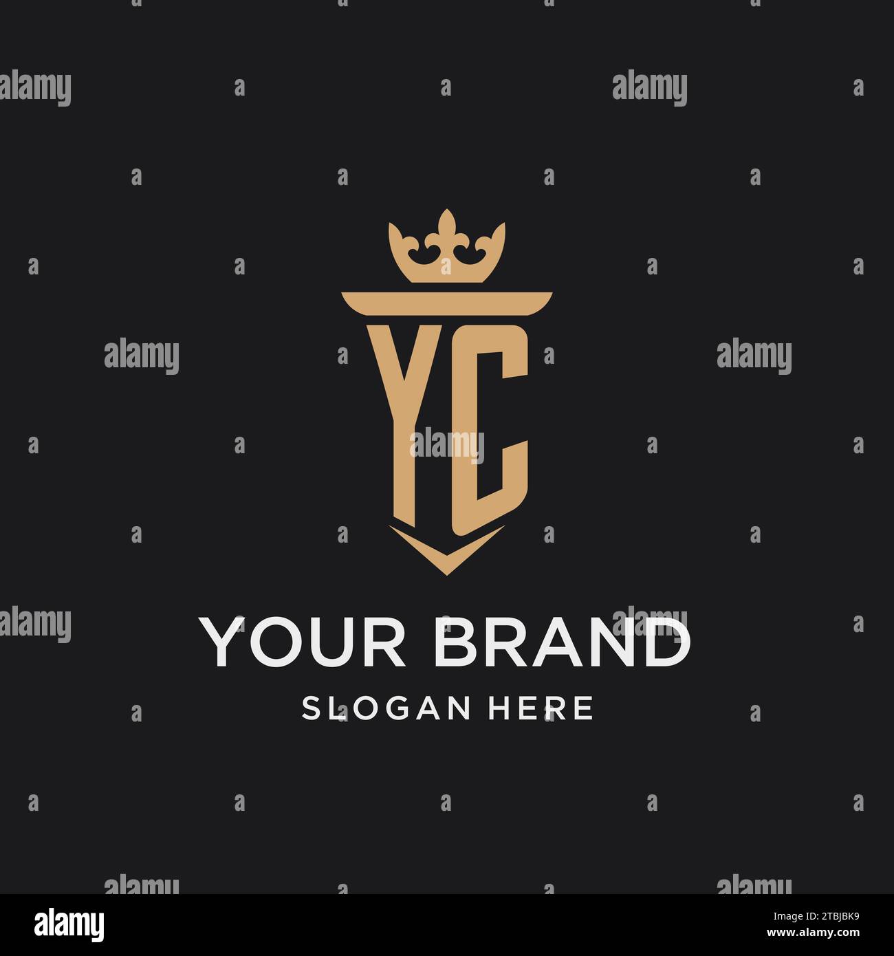 Monogramma YC con stile medievale, lusso ed eleganti idee di design iniziale del logo Illustrazione Vettoriale
