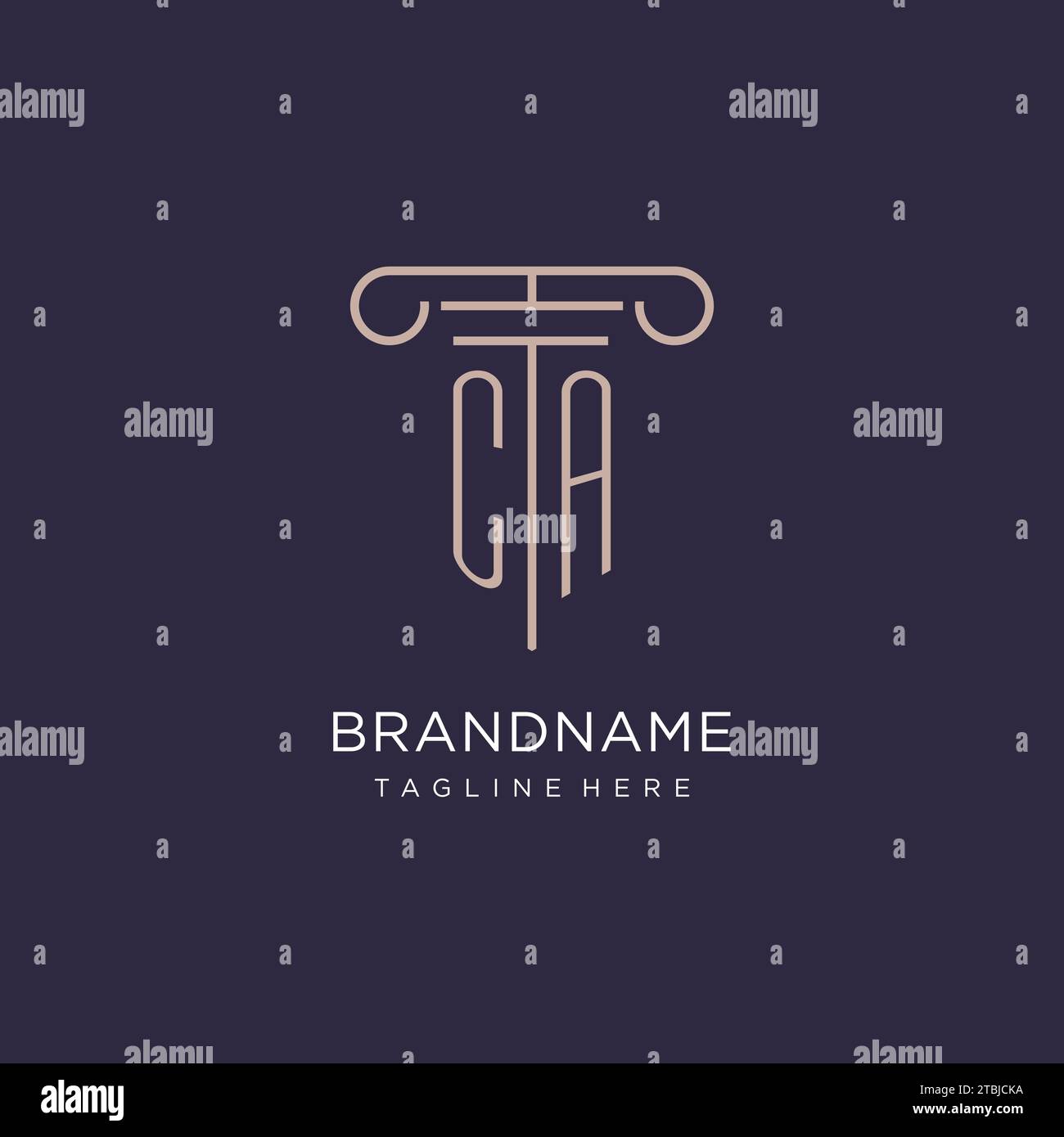 CA Initial con logo a colonna, idee di design stile logo ufficio legale di lusso Illustrazione Vettoriale
