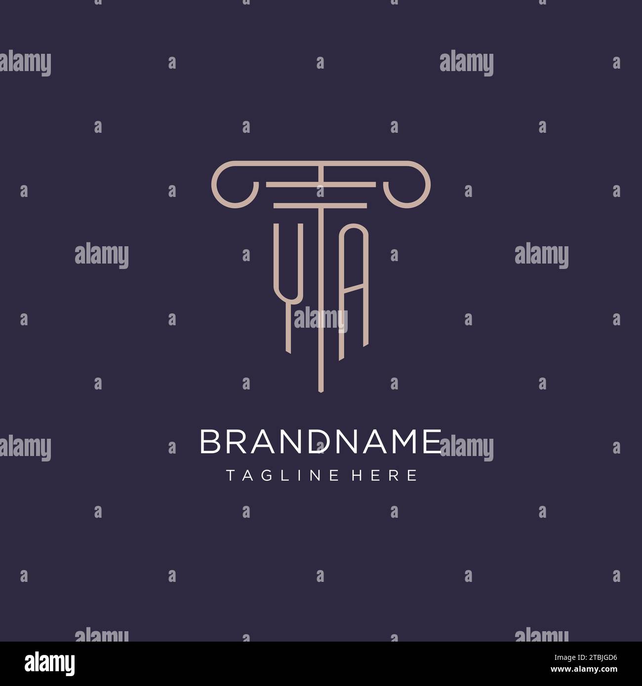 YA iniziale con design del logo pilastro, idee di design stile logo ufficio legale di lusso Illustrazione Vettoriale