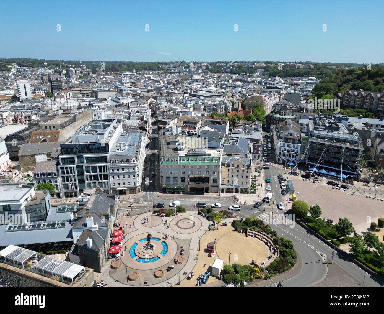 Drone delle isole del Canale di St Helier Jersey, aereo, vista dall'aria Foto Stock