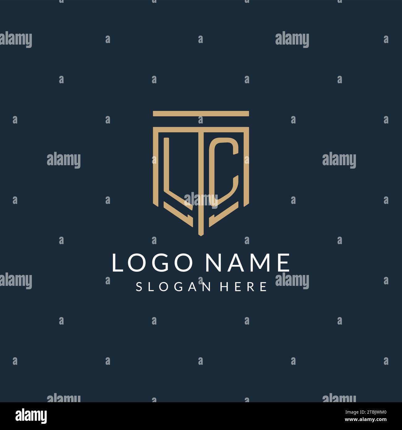 Logo scudo LC iniziale stile monolina, logo monogramma moderno e lussuoso grafica vettoriale Illustrazione Vettoriale