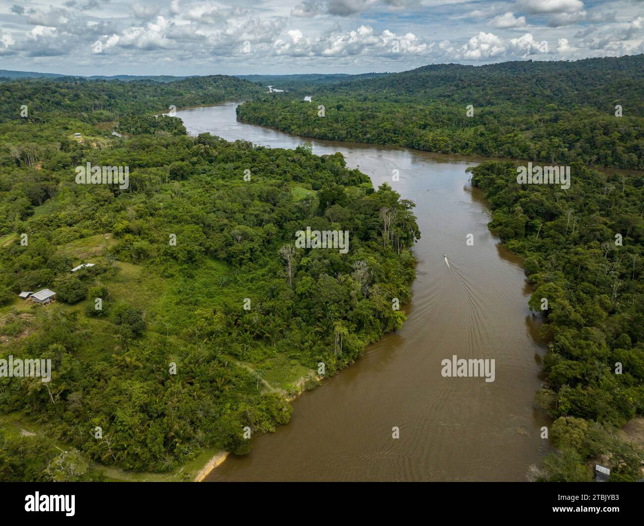 © Florian Launette & Mégane Chêne/MAXPPP - Talhuwen 07/12/2023 Guyane- Forêt Amazonienne. Illustrazione rivière Amazonie Illustration sur Talhuwen, également orthographié comme Taluwen, Taluhen ou Taluen, est un Village Wayana situé sur la rivière Lawa en Guyane. La Guyane est une collectivité territoriale unique French située en Amérique du Sud, limitrophe du Brésil au sud-est et au sud et du Suriname à l'ouest. Elle est la seule collectivité franaise d'outre-mer de nature continentale. SES compétences, identiques aux autres régions et départements de France, sont regroupées depuis 2 Foto Stock