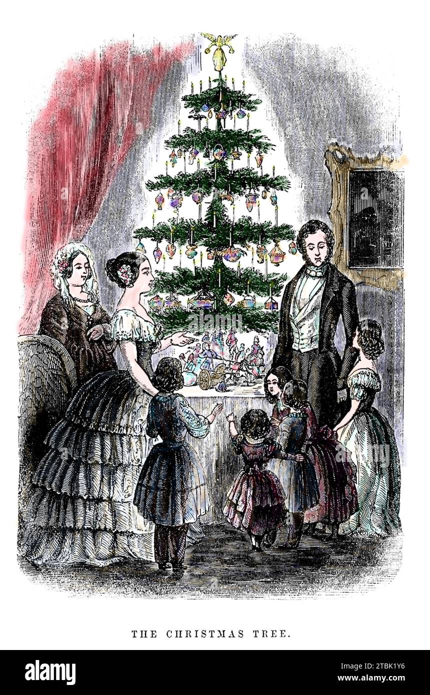 1848 , 25 dicembre , Londra , GRAN BRETAGNA : il principe consorte ALBERTO di SASSONIA COBURGO GOTHA SAALFELD ( 1819 - 1861 ) con la regina VITTORIA Hannover d' Inghilterra ( 1819 - 1901 ) e 5 figli il giorno NOTTE DI NATALE sotto l' ALBERO DI NATALE . Ritratto inciso in ILLUSTRATED LONDON NEWS , dicembre 1848 . COLORAZIONE DIGITALE . - REALI - NOBILI - REALI - NOBILTÀ - FAMIGLIA - FAMIGLIA - riunita sotto l'ALBERO DI NATALE - notte - INGHILTERRA - GRAN BRETAGNA - REGNO UNITO - principe consorte - ritratto - WINDSOR - Regina Vittoria - epoca vittoriana - vittoriana - STORIA - FOTO STORICHE - OT Foto Stock