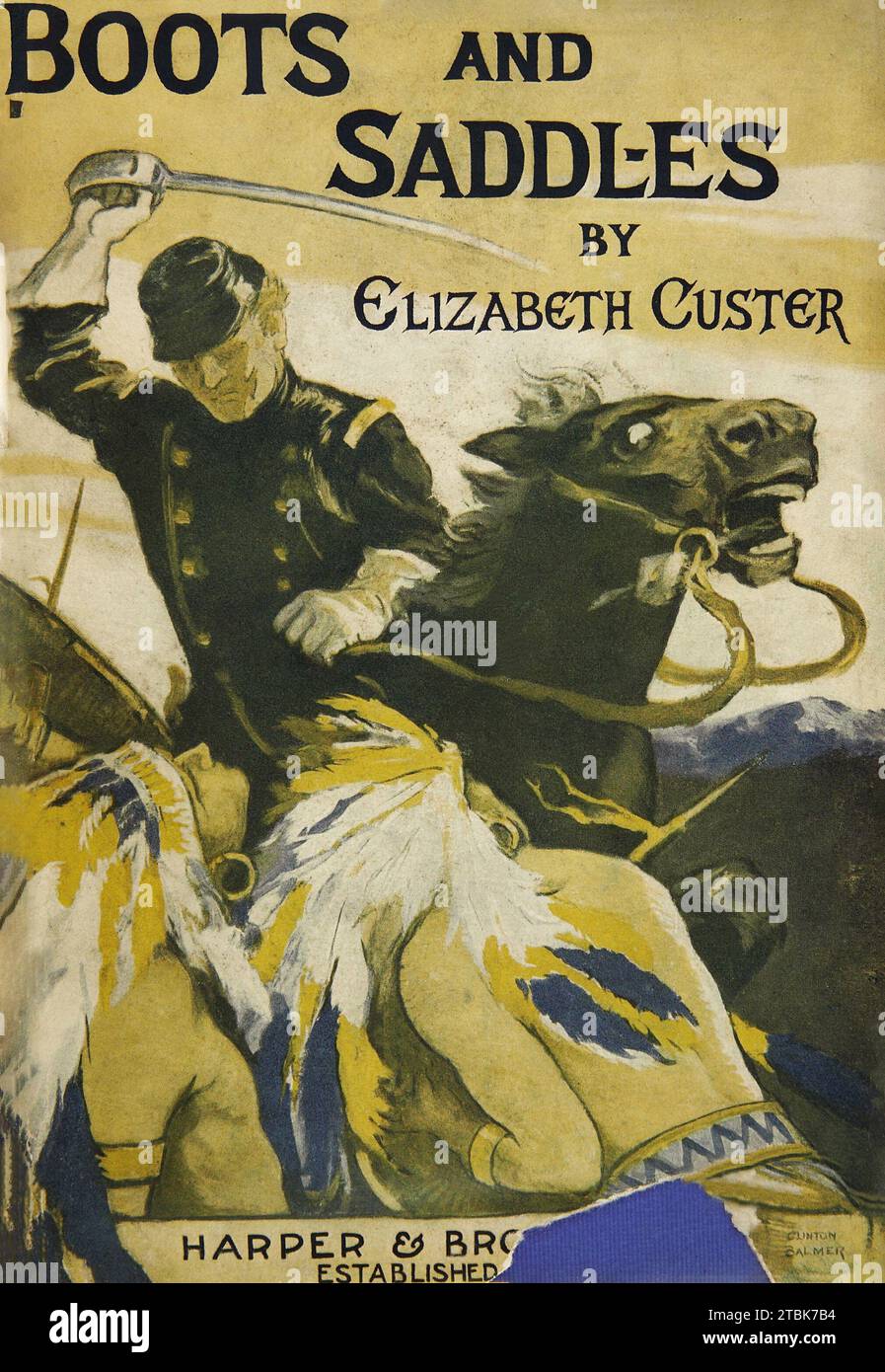 Copertina dalla giacca di polvere a un libro scritto da Elizabeth Custer nel 1913. Foto Stock