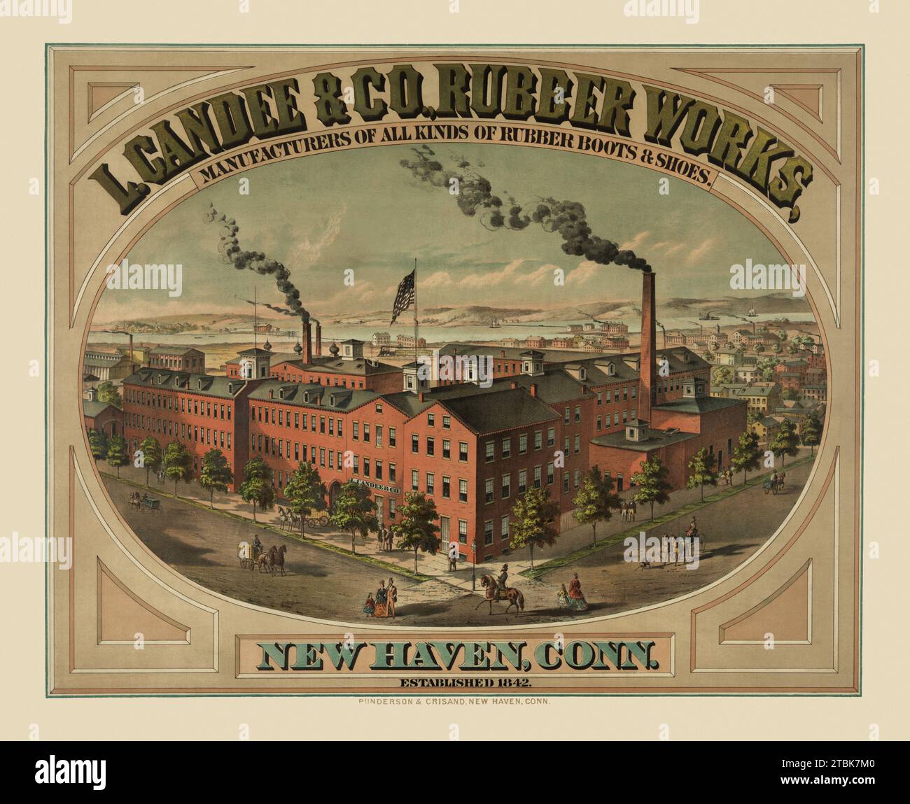 "L. Candee & Co., Rubber Works, produttori di tutti i tipi di stivali e calzature in gomma. New Haven, Conn. Fondata nel 1842" Foto Stock