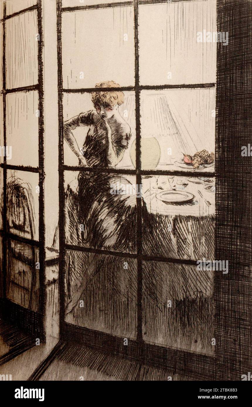 'Piatto illustrato dal porfolio ''l'ING?nue Libertine'' di Colette Willy, 1926. Arte di Louis Icart. Foto Stock