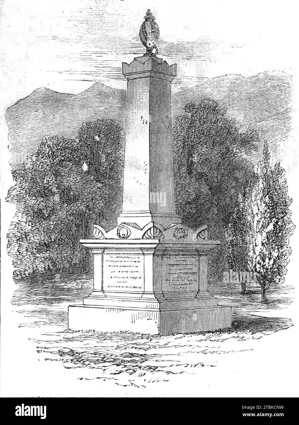 Monumento ai Royal Marines eretto nel cimitero di Hong Kong, Cina, 1861. Il design è di S. Rawlings Esq. Del Royal Engineer Department, ed è eseguito in granito massiccio, le lastre di iscrizione sono solo di marmo bianco. Le sue dimensioni sono di 10 piedi. quadrato alla base e 26 piedi 6 poll. in altezza. L'iscrizione anteriore è la seguente: "In memoria degli ufficiali, sottufficiali, dei buglers e dei privati della Brigata dei Royal Marines (Light Infantry); e dei sottufficiali, dei buglers e dei cannonieri della batteria della Royal Marine Artillery, che caddero nell'esecuzione Foto Stock
