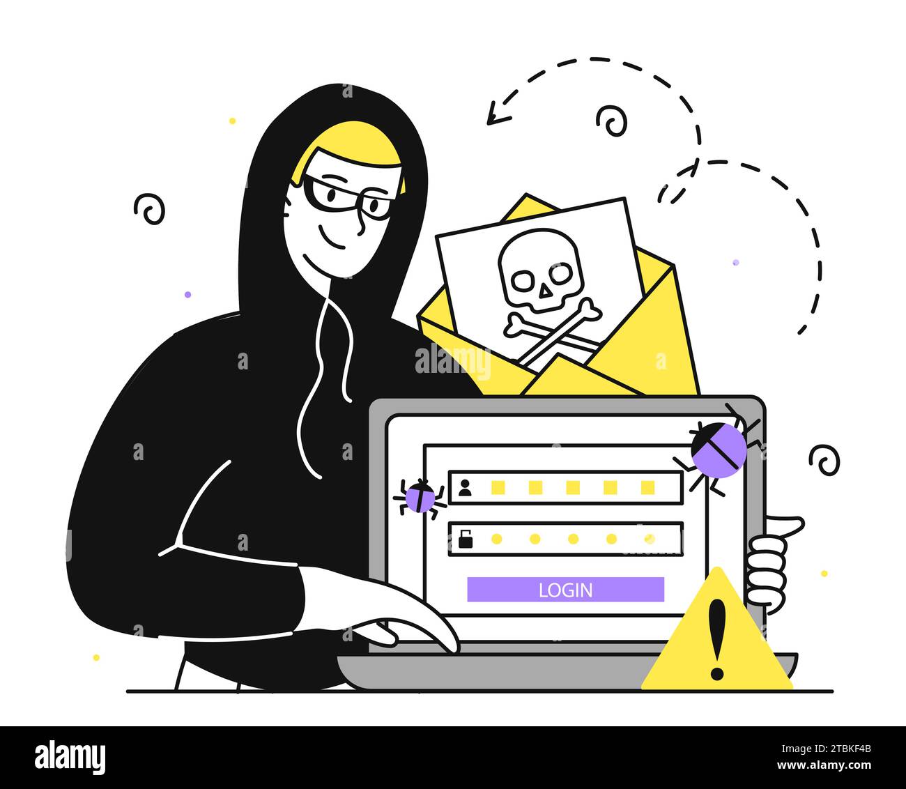 Concetto di linea vettoriale Cyber Attack Illustrazione Vettoriale