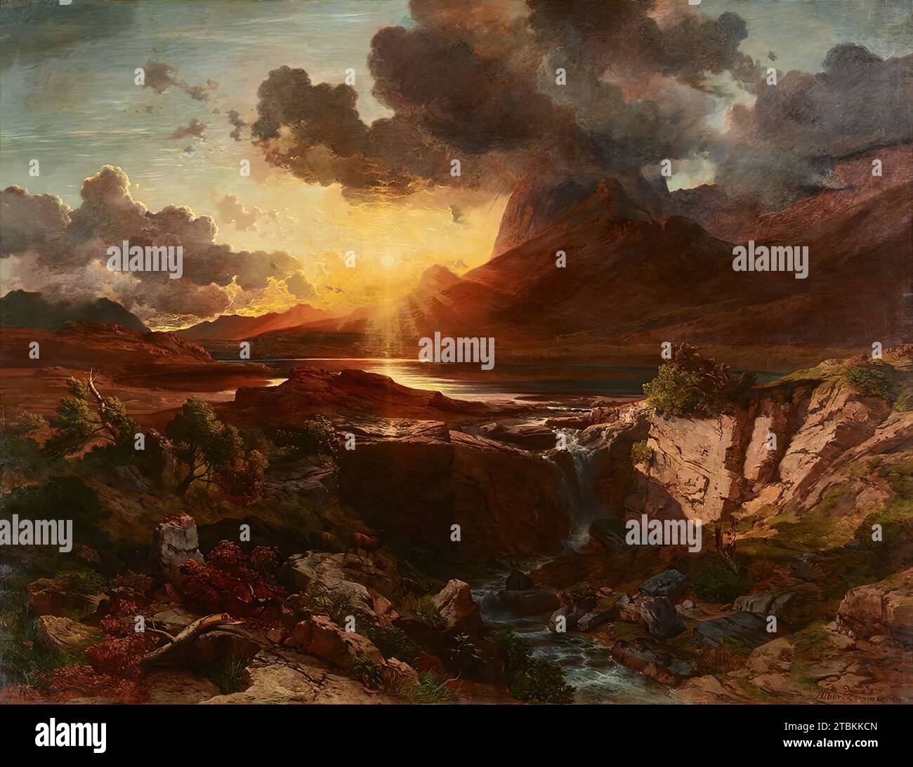 Tramonto all'Hintersee di Berchtesgaden, 1858. Foto Stock