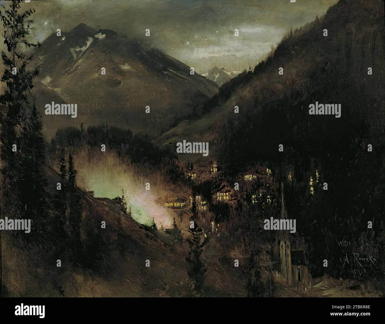 Wildbad Gastein in the Evening (con illuminazione bengalese), 1877. Foto Stock