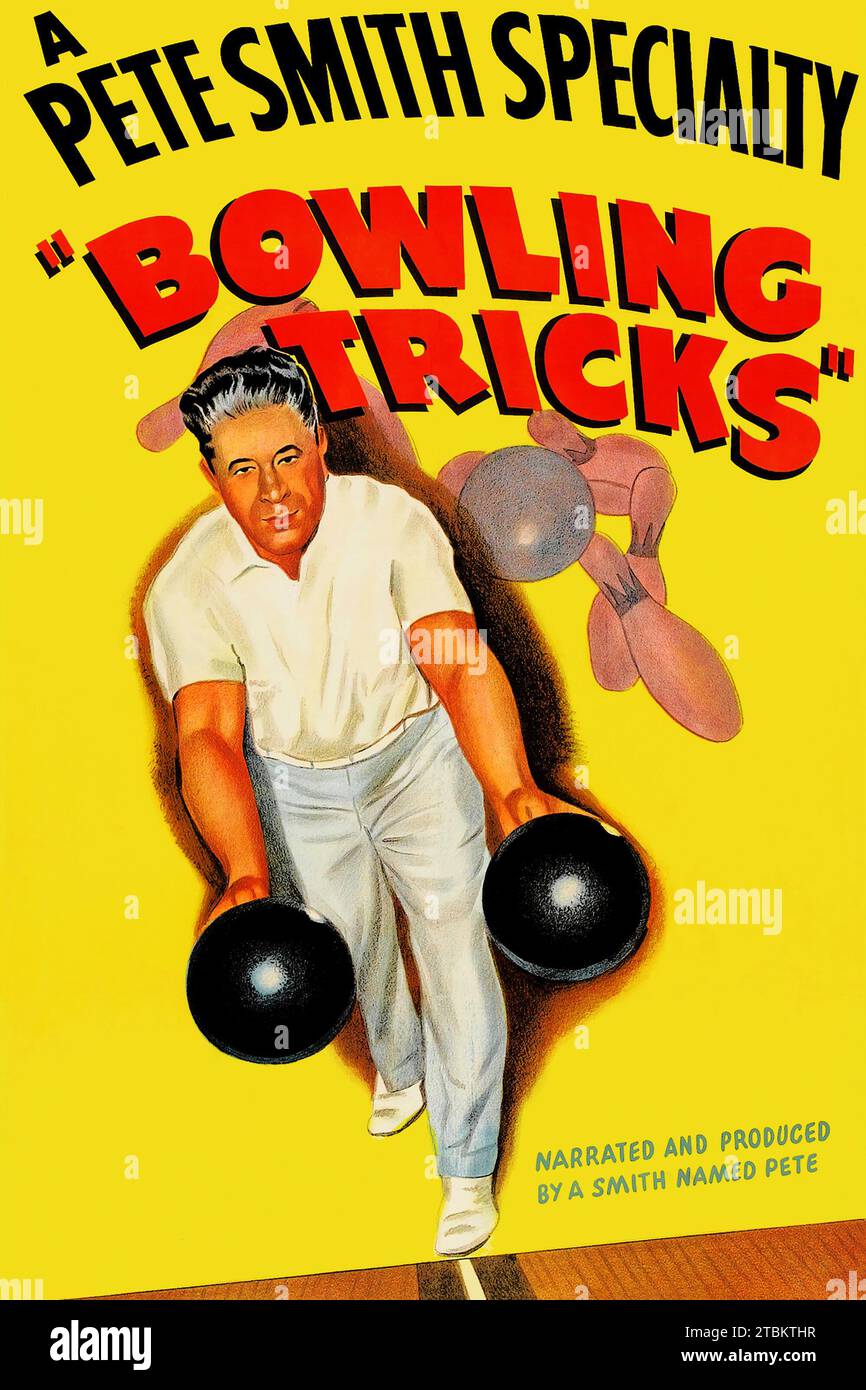 'A Pete Smith Specialty (MGM, 1947). ''Bowling Tricks''. Poster di un cortometraggio, con Pete Smith. Diretto da Dave o'Brien.' Foto Stock