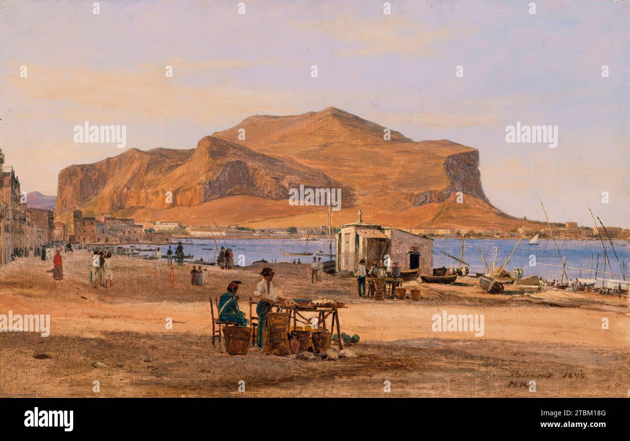 Porto di Palermo con vista sul Monte Pellegrino, 1840. Foto Stock