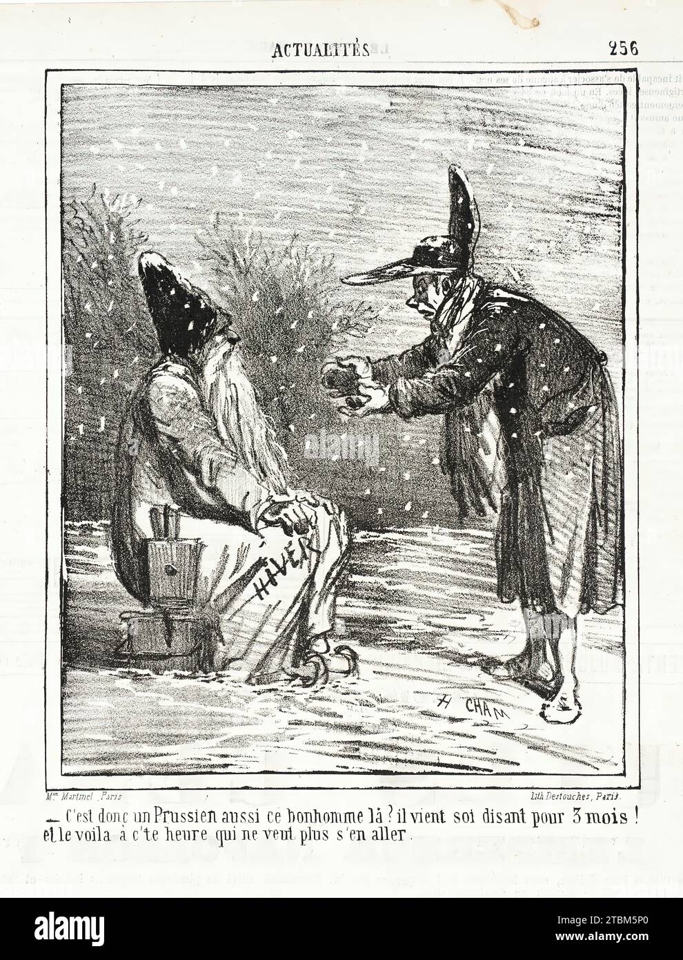 C'est donc un Prussien aussi ce bonhomme l'&#xe0;? Il (Hiver) vient soi disant pour 3 mois! Et le voilà &#xe0; c'te heure qui ne veut Plus s'en aller, 1865. Da Actualit&#xe9;s.. Foto Stock