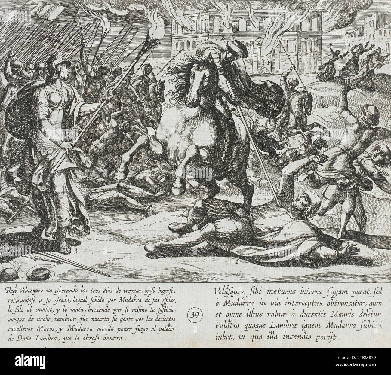 Ruy Velazquez tenta di fuggire e viene ucciso da Mudarra, 1612 anni. Serie: La storia dei sette figli di Lara, PL. 39. Foto Stock
