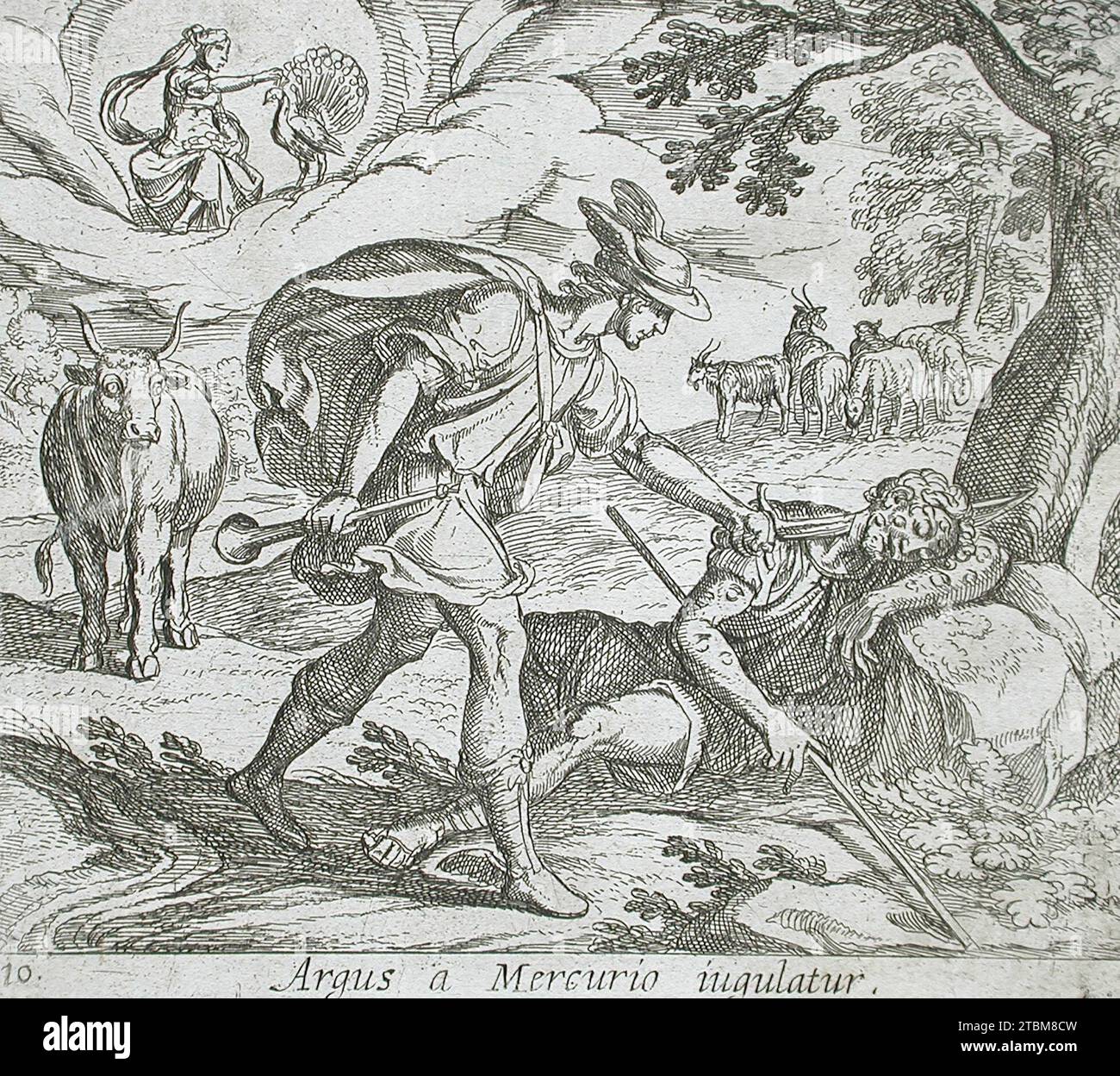 Mercury Killing Argus, pubblicato nel 1606. Serie: Le metamorfosi di Ovidio, PL. 10; Edizione: Seconda edizione. Foto Stock