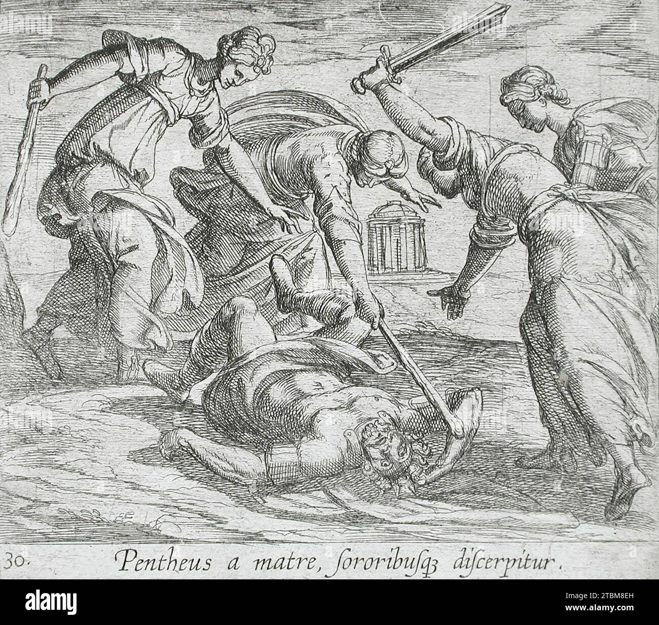 La morte di Pentheus, pubblicato nel 1606. Serie: Le metamorfosi di Ovidio, PL. 30. Foto Stock