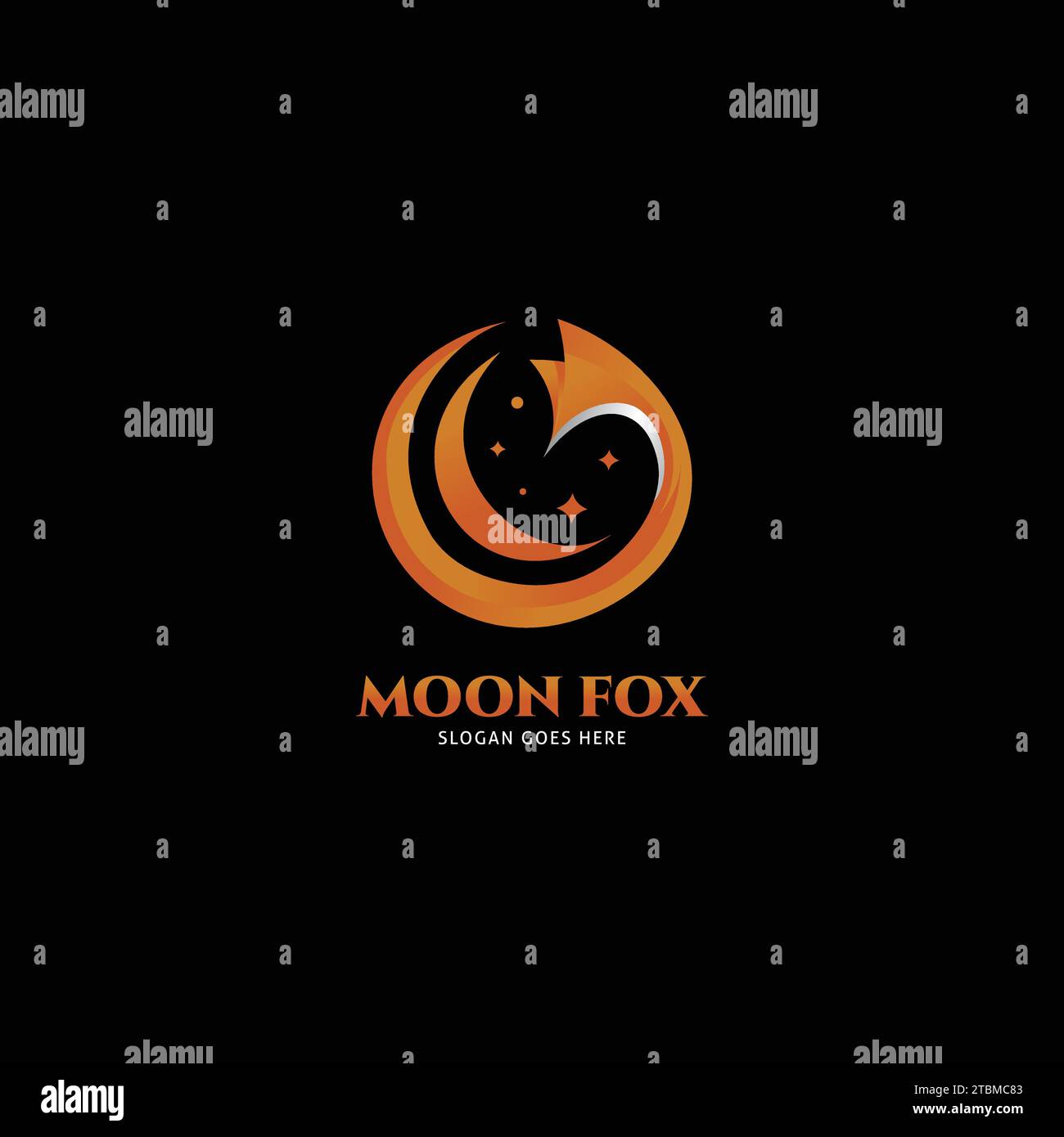 Elementi del modello di disegno dell'icona del logo vettoriale della silhouette Fox and Moon Illustrazione Vettoriale