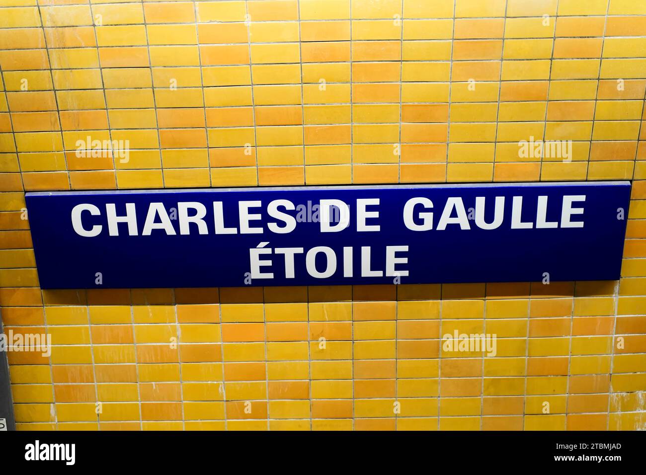 Cartello della metropolitana Place Charles de Gaulle, Etoile Paris, Francia Foto Stock