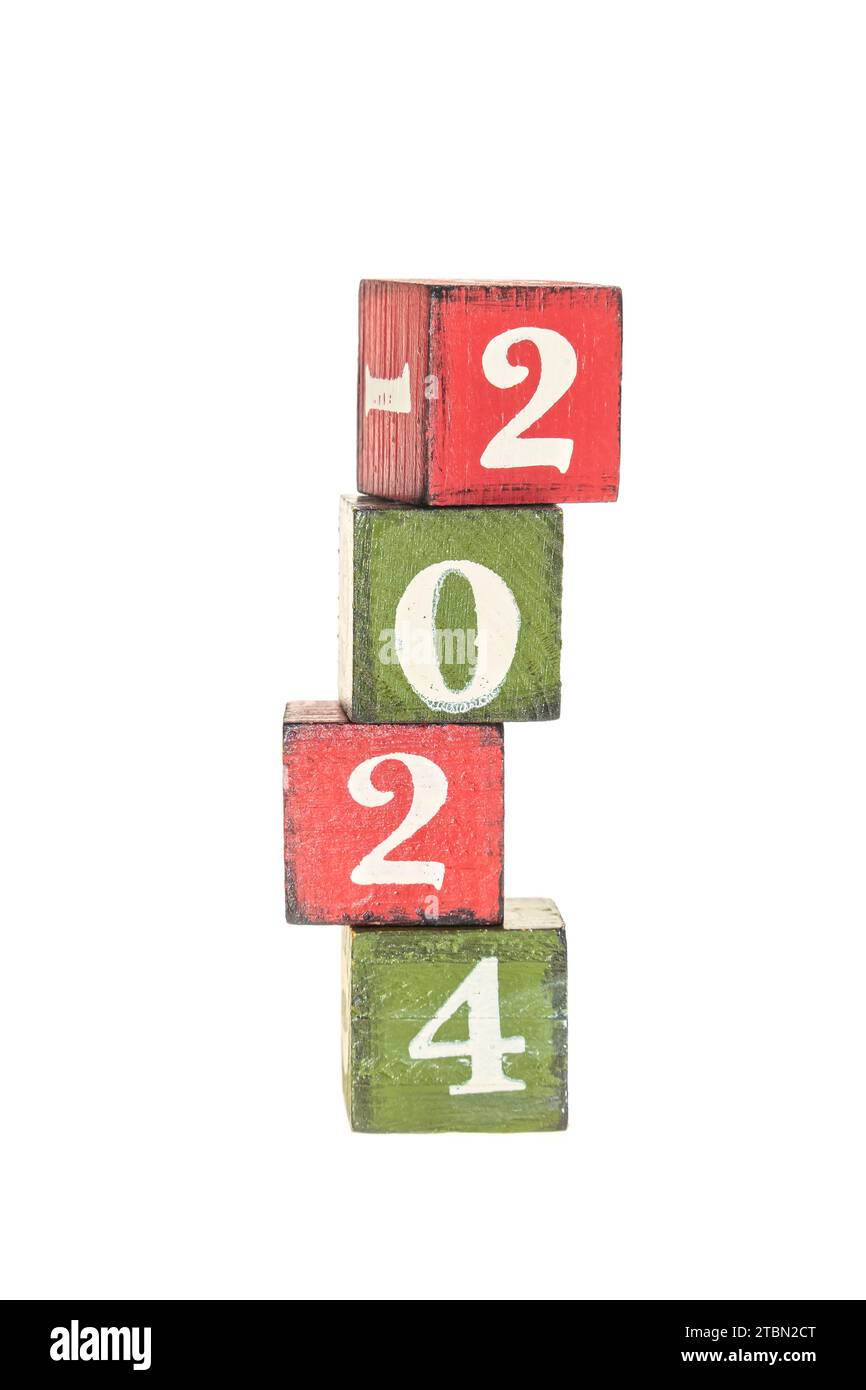 concetto di 2024 anni con blocchi di legno e testo Foto Stock