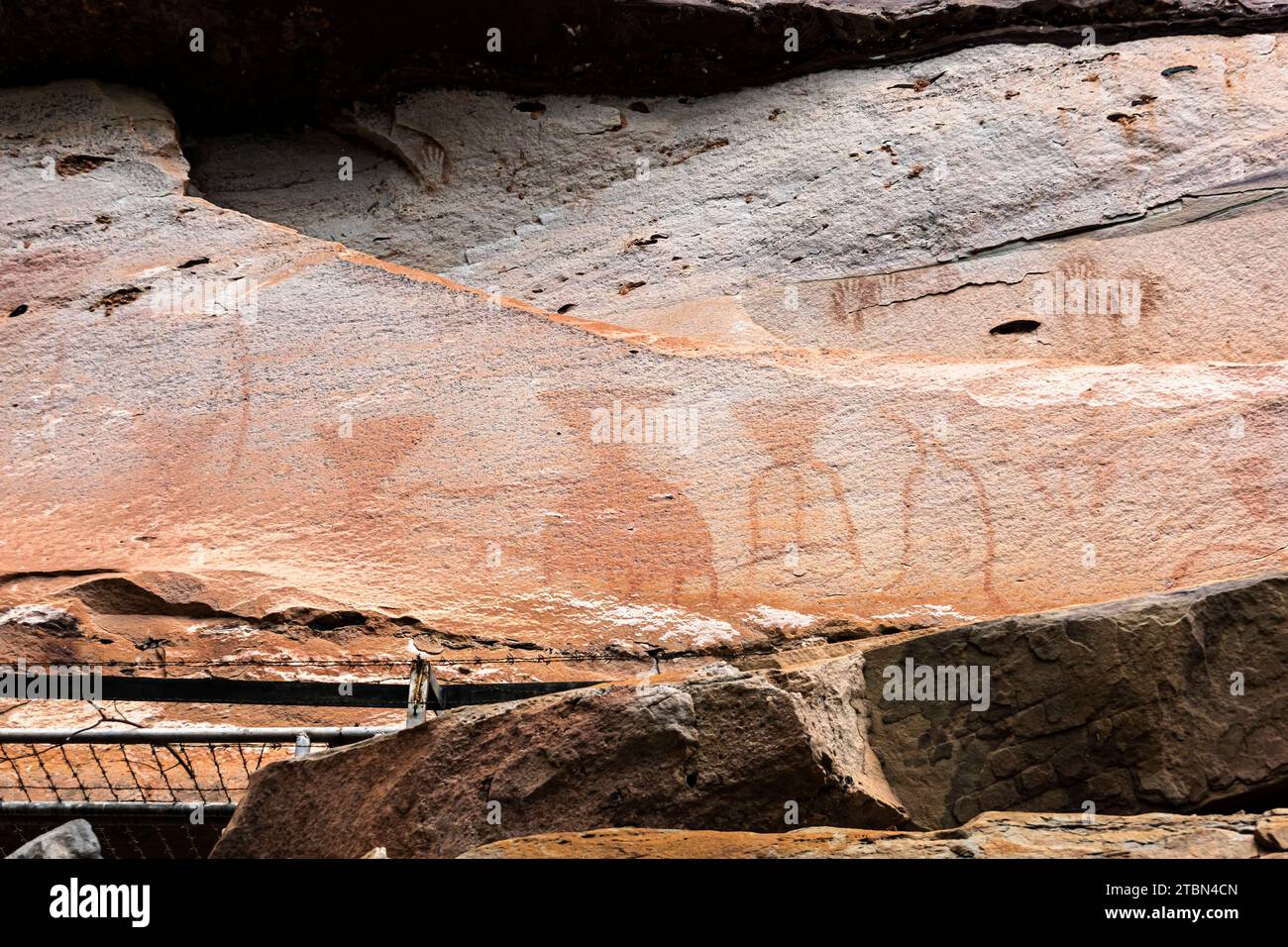 Parco nazionale PHA Taem, dipinti rupestri preistorici sulla scogliera del Mekong (fiume), sito del gruppo 2, Ubon Ratchathani, Isan, Thailandia, sud-est asiatico, Asia Foto Stock