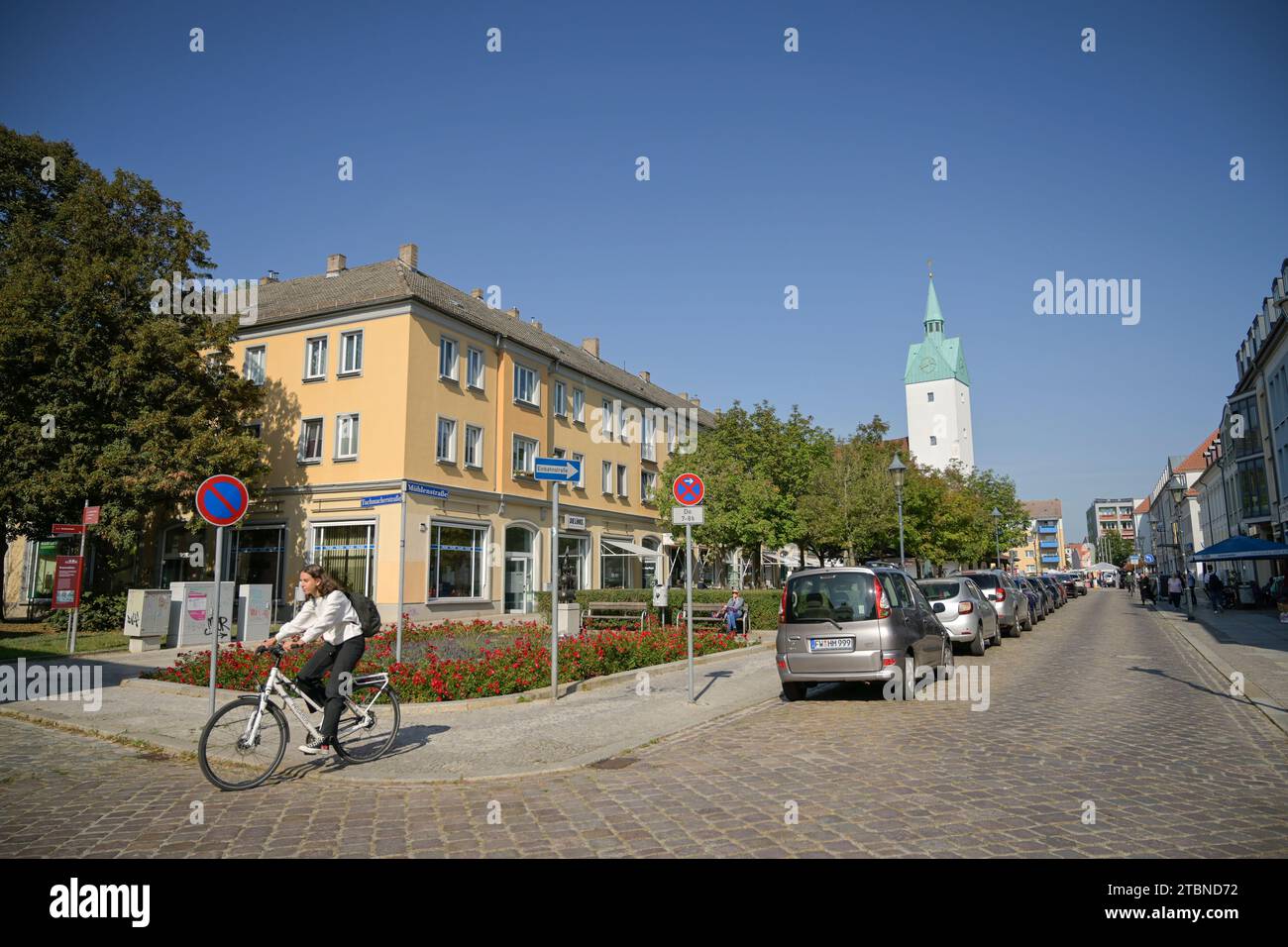Straßenszene, Mühlenstraße, Altstadt, Fürstenwalde, Landkreis Oder-Spree, Brandeburgo, Deutschland Foto Stock