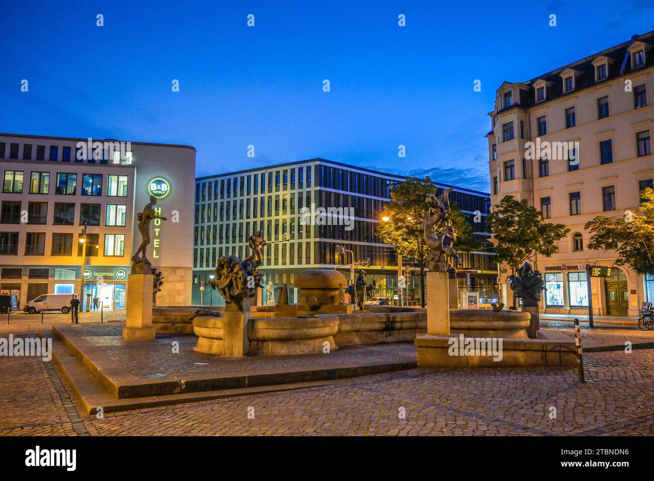 Göbelbrunnen, Hallmarkt, Halle an der Saale, Sachsen-Anhalt, Deutschland Foto Stock