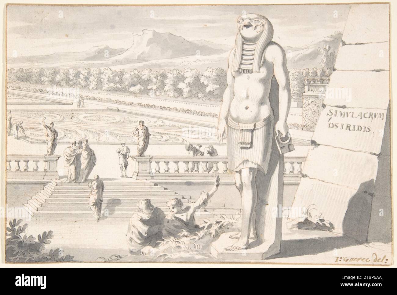 Statua di Osiride in un giardino 1958 di Jan Goeree Foto Stock