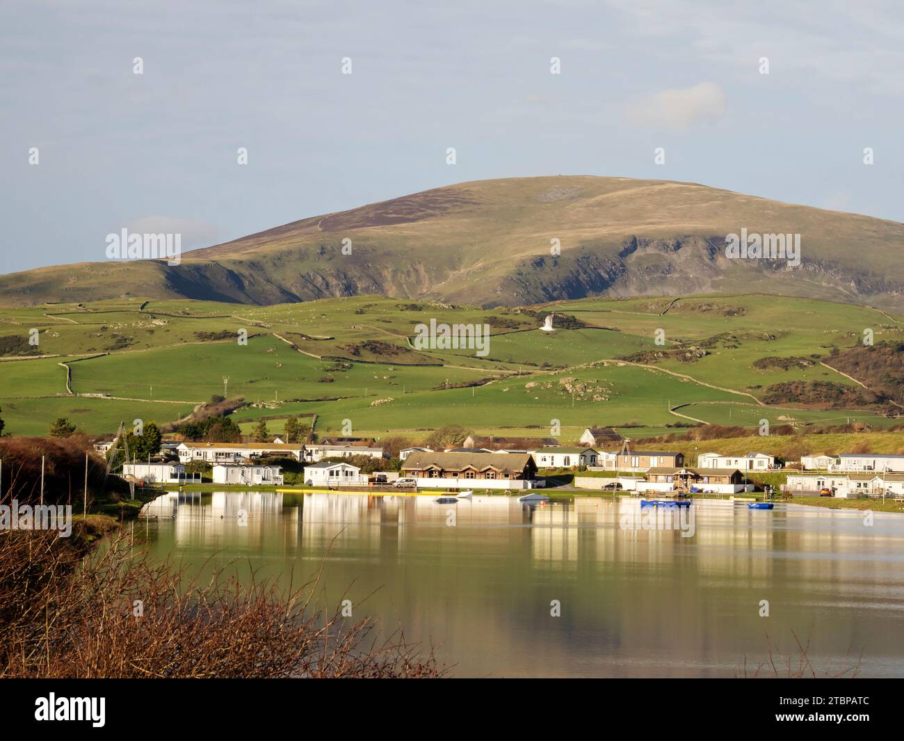 Roulotte statiche presso il porticciolo di Hodbarrow e la riserva naturale di Millom Cumbria, Regno Unito. Foto Stock