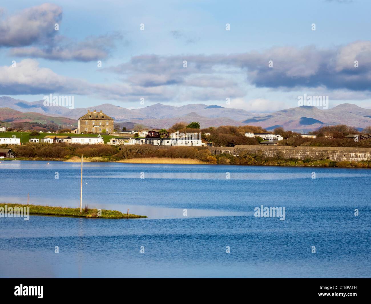 Roulotte statiche presso il porticciolo di Hodbarrow e la riserva naturale di Millom Cumbria, Regno Unito. Foto Stock