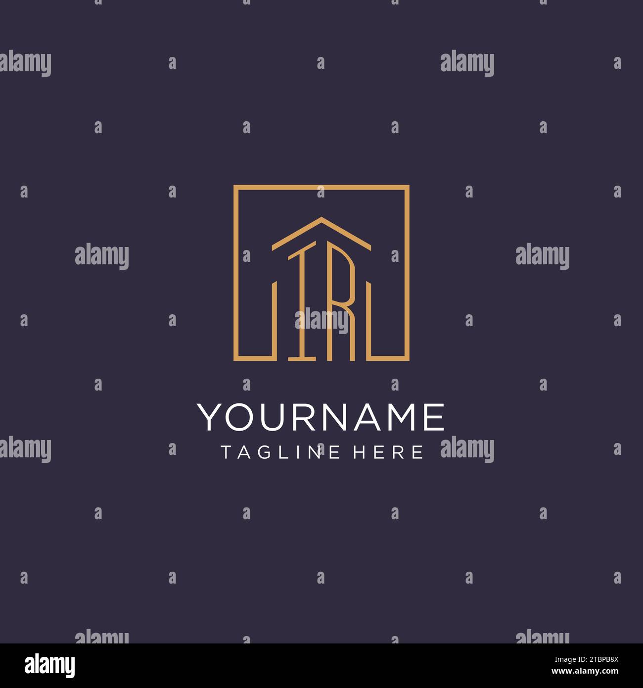 Design con logo quadrato iniziale IR, idee di design in stile moderno e lussuoso per il logo immobiliare Illustrazione Vettoriale