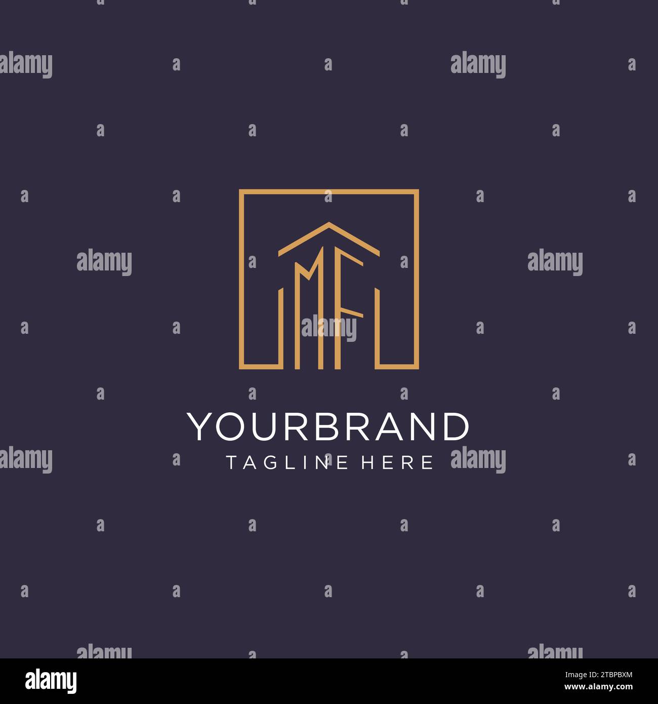 Design iniziale del logo quadrato MF, idee di design in stile moderno e di lusso del logo immobiliare Illustrazione Vettoriale