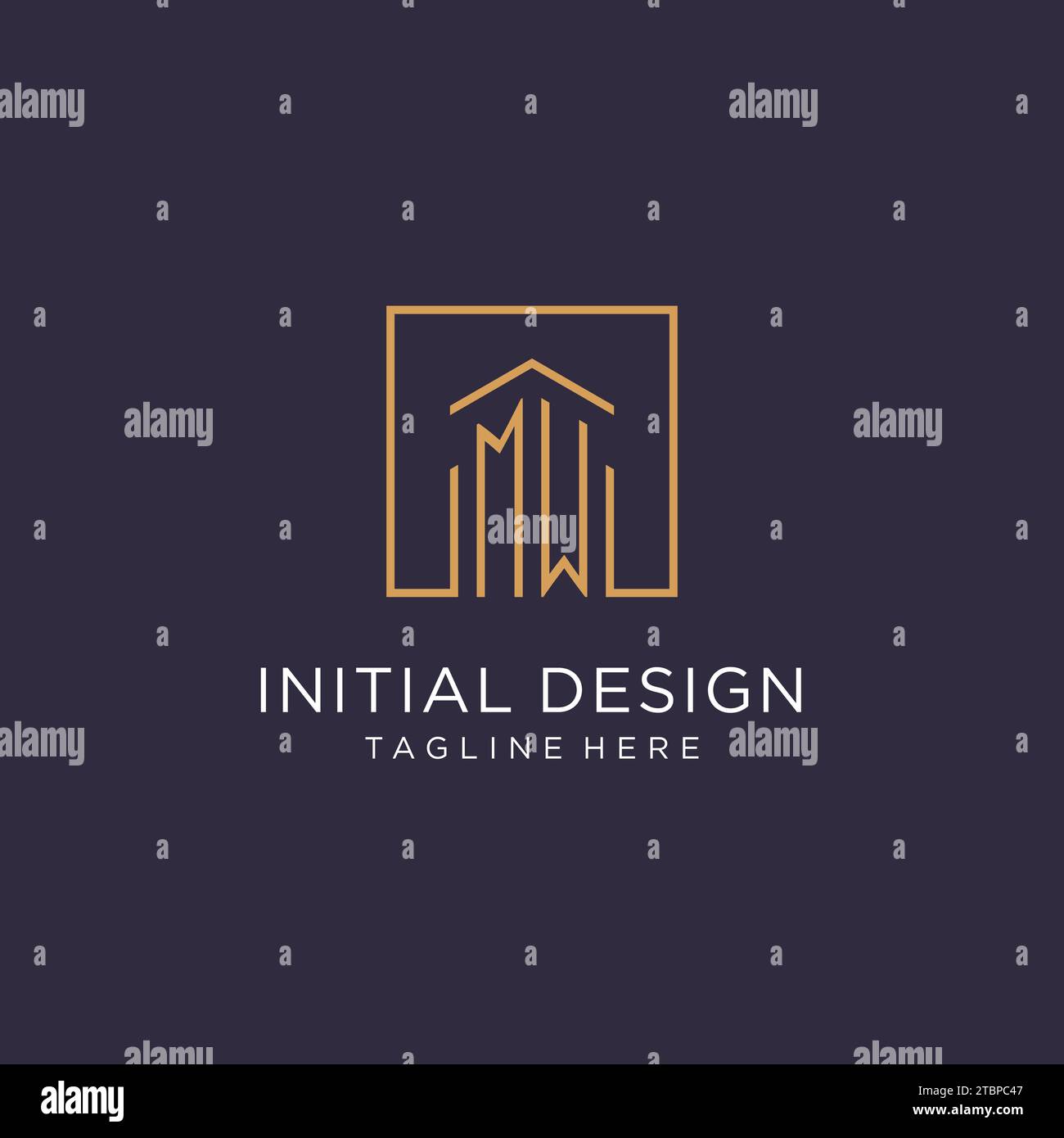 Design con logo quadrato iniziale MW, idee di design in stile moderno e di lusso con logo immobiliare Illustrazione Vettoriale
