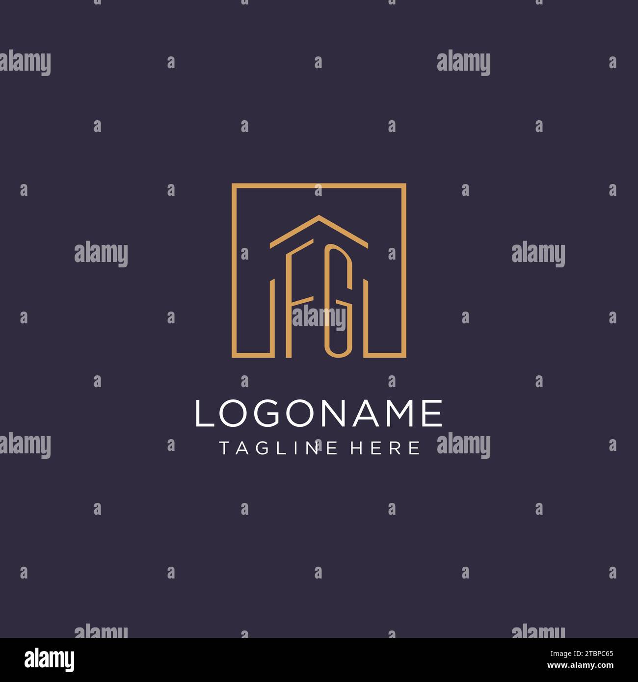 Design iniziale del logo quadrato FG, idee di design in stile moderno e di lusso del logo immobiliare Illustrazione Vettoriale