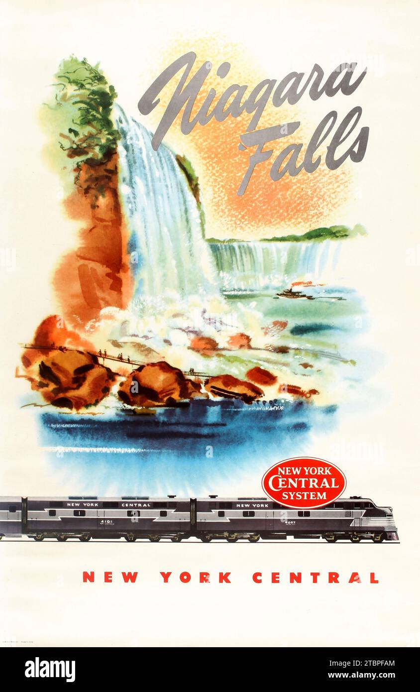 Poster di viaggio d'epoca - poster della New York Central Railway che pubblicizza le Cascate del Niagara - 1951 Foto Stock