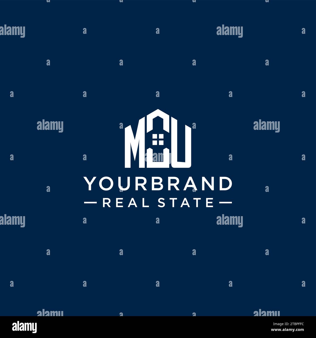 Logo monogramma MU con lettera iniziale con forma astratta della casa, grafica vettoriale di design semplice e moderno del logo immobiliare Illustrazione Vettoriale