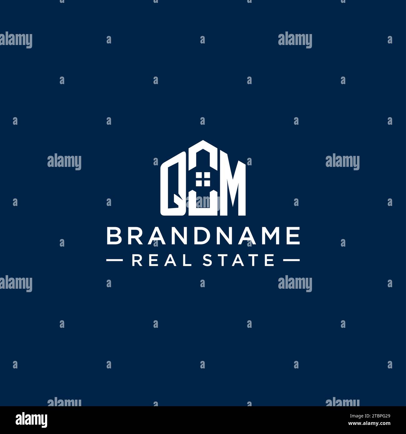 Logo monogramma QM con lettera iniziale con forma astratta, grafica vettoriale di design semplice e moderno del logo immobiliare Illustrazione Vettoriale