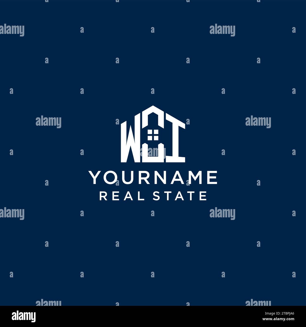 Logo monogramma WI lettera iniziale con forma astratta, grafica vettoriale di design semplice e moderno del logo immobiliare Illustrazione Vettoriale