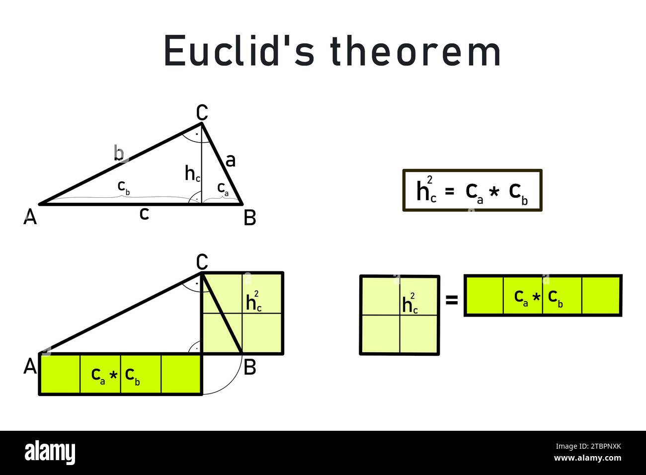 Il teorema di Euclide sull'altezza di un triangolo destro Foto Stock