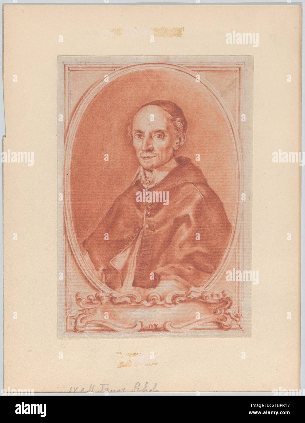 Ritratto di un cardinale in busto in un cartiglio (disegno per un frontespizio o frontespizio di un libro) 2015 di Anonimo, artista italiano, bolognese del XVIII secolo Foto Stock