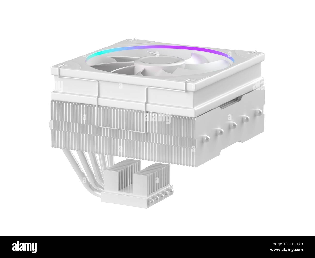 Raffreddatore del processore per computer bianco a basso profilo su sfondo bianco Foto Stock
