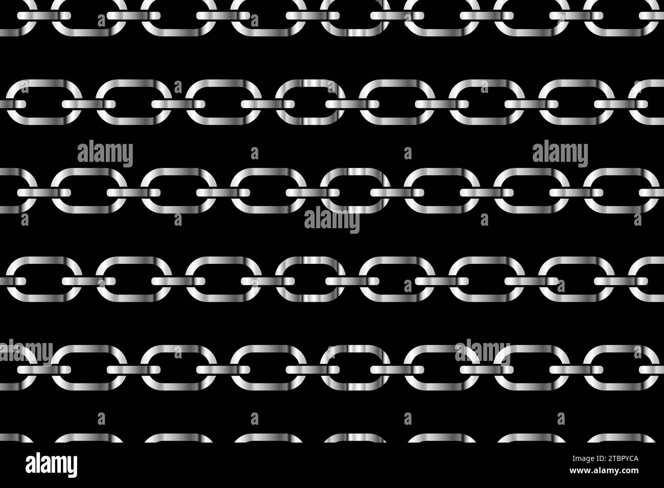 Catene con motivo argentato su sfondo nero, maglie metalliche ripetute all'infinito, illustrazione vettoriale Illustrazione Vettoriale