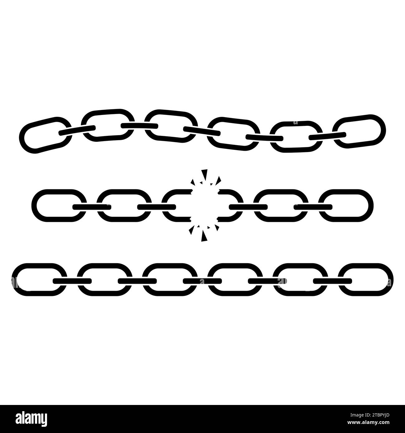 Set di catene, silhouette grafica a catena rotta, intero e curvo, logo elegante, illustrazione vettoriale isolata Illustrazione Vettoriale
