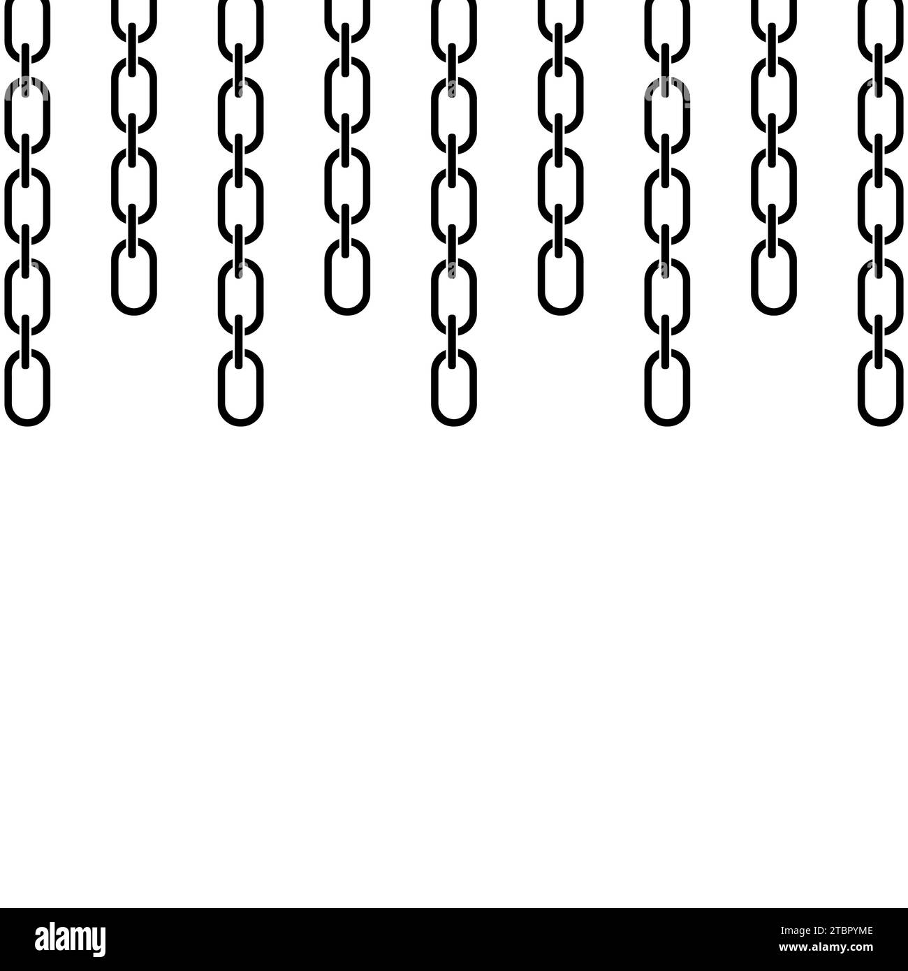 Set di catene appese dall'alto silhouette grafica, maglie in metallo di diverse lunghezze, logo elegante, illustrazione vettoriale isolata Illustrazione Vettoriale