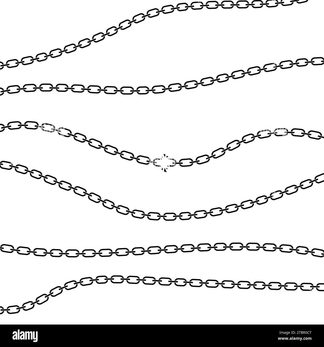 Set di catene, silhouette grafica a catena rotta, intero e curvo, logo elegante, illustrazione vettoriale isolata Illustrazione Vettoriale