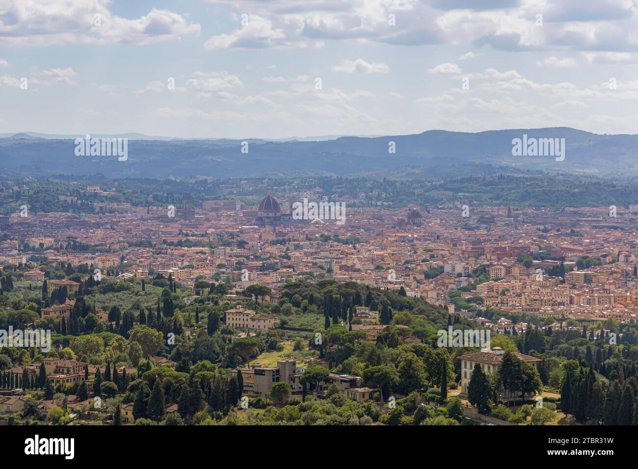 Firenze (Firenze) vista dalla collina di Fiesole. Foto Stock