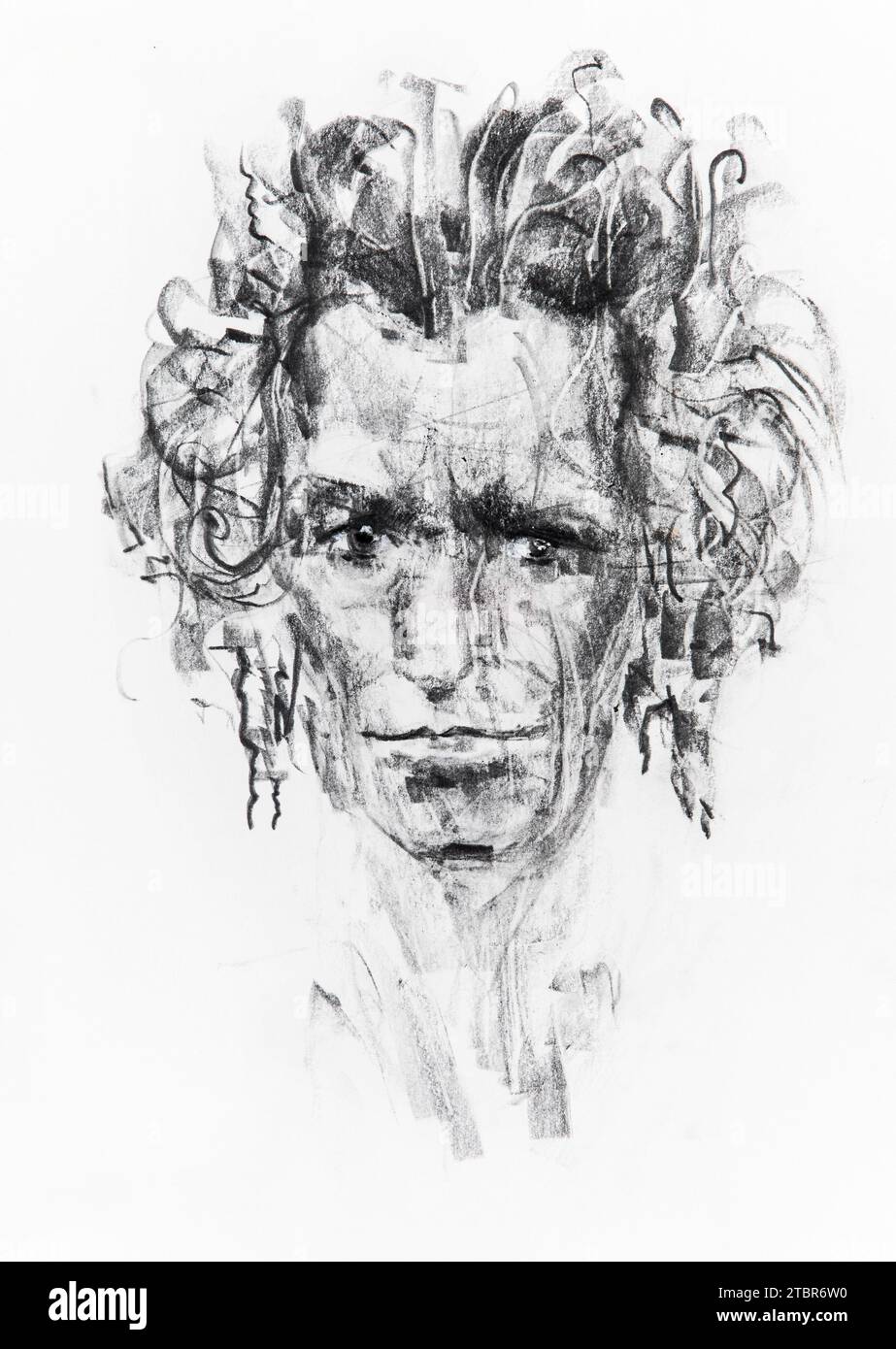 Ritratto di Keith Richards (musicista, chitarrista e cantante, membro dei Rolling Stones) dessin de Ewa Klos Foto Stock