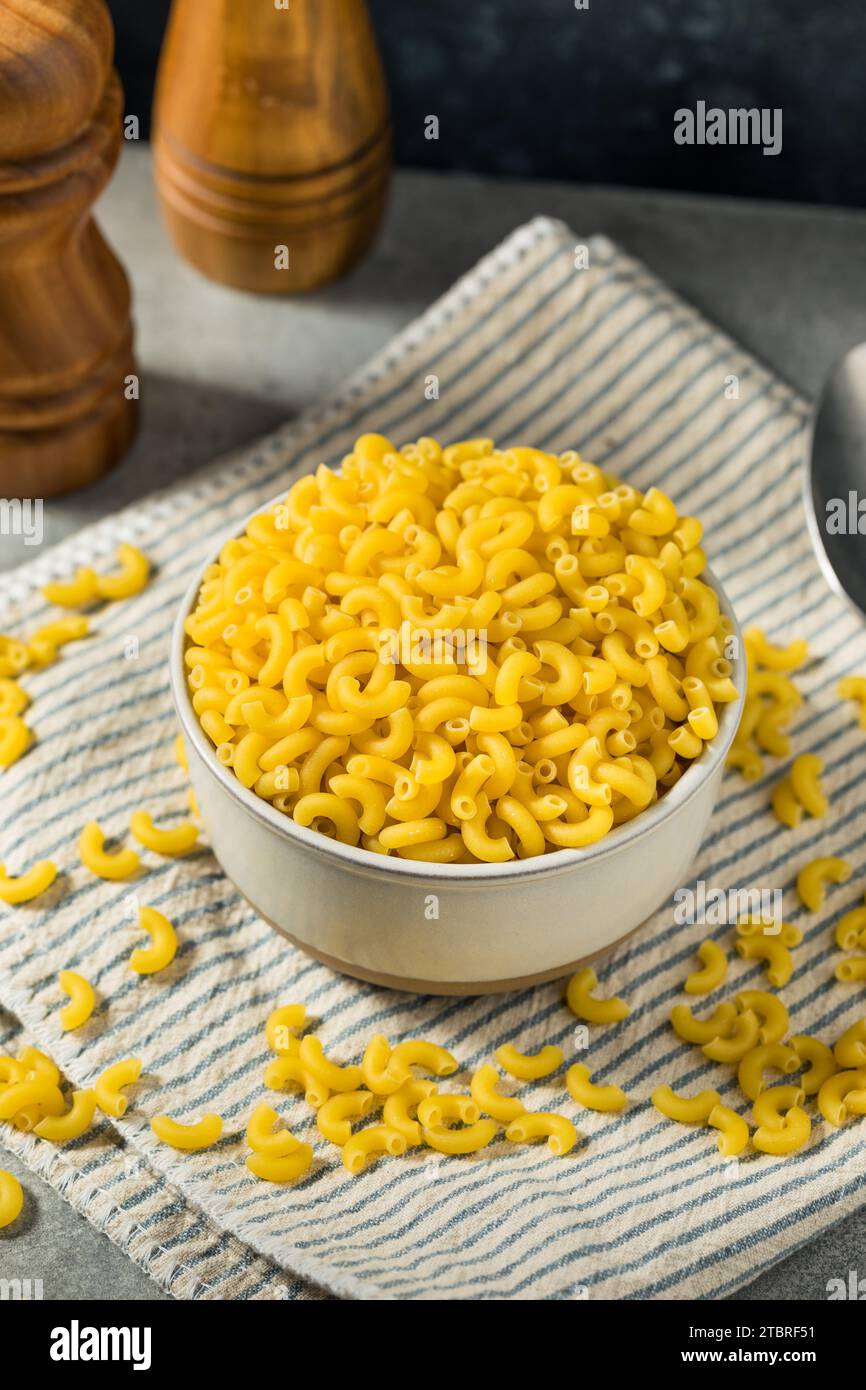 Tagliatelle crude di maccheroni crude biologiche in ciotola Foto Stock