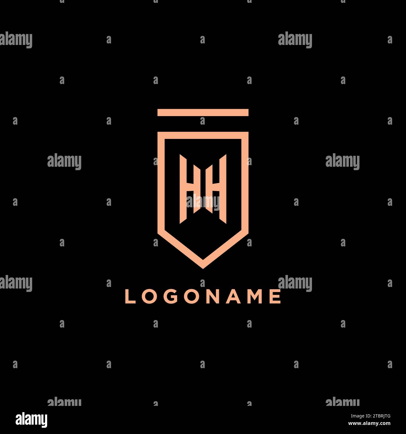Monogramma iniziale HH con logo scudo icona grafica vettoriale Illustrazione Vettoriale