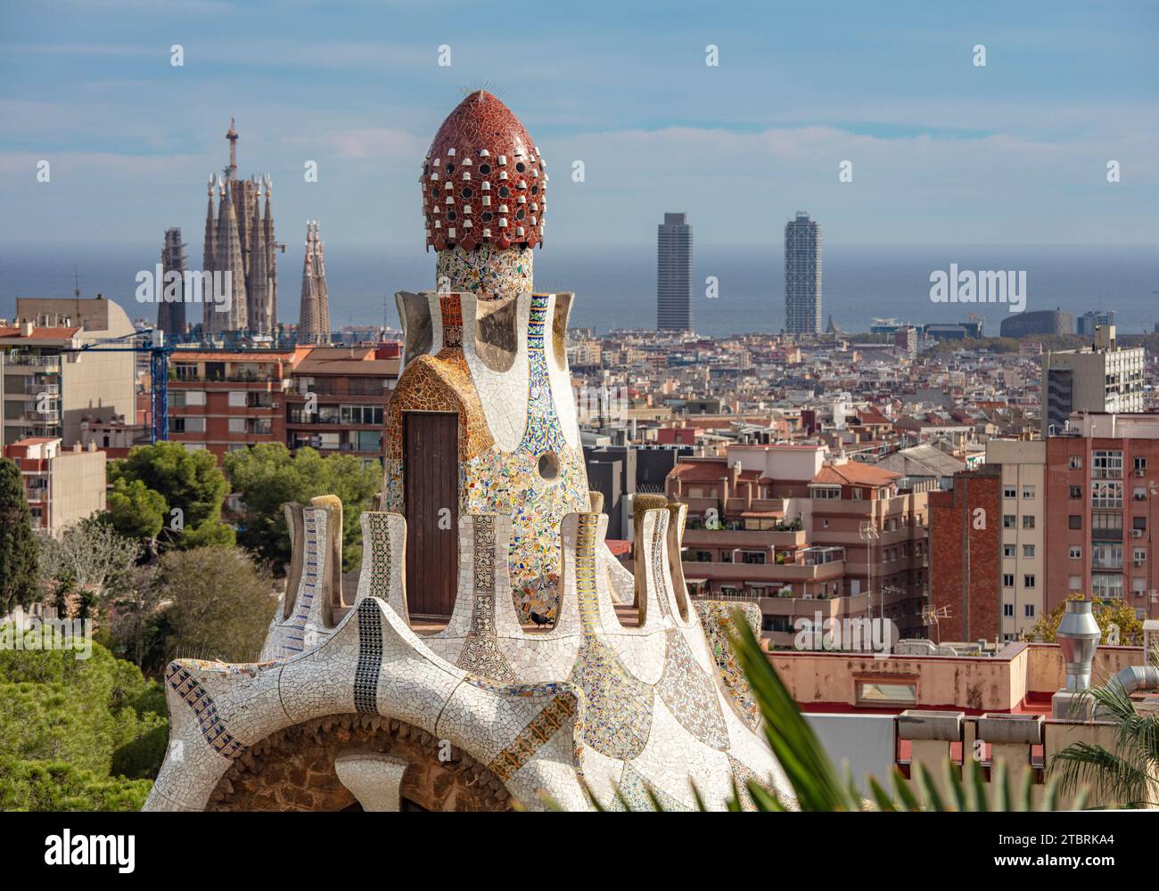 Spagna, Catalogna, Barcellona, Parc Güell, architettura Gaudí Foto Stock